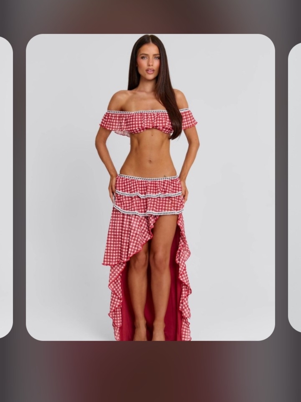 Red Gingham High-Low 2pc Ruffle Skirt Set🌸🩷🔥🔥🔥